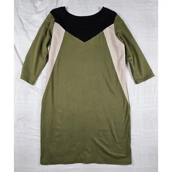 Synergy Shift Dress Organic Cotton Scoop Neck 3/4 Sleeve Colorblock XL - Picture 1 of 8